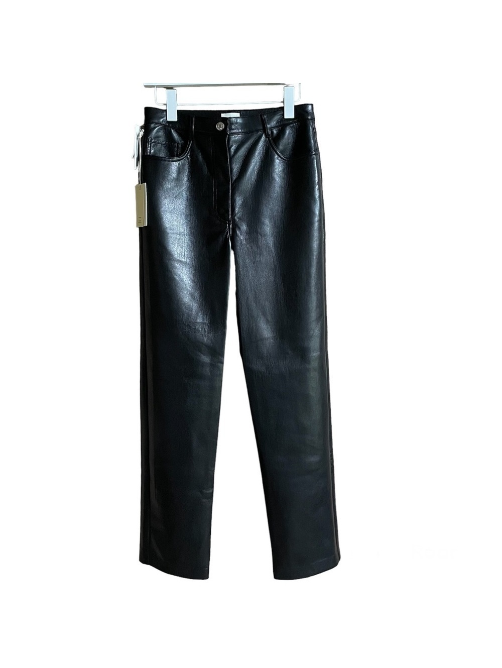 Aritzia Wilfred Melina Pants Faux Leather High Rise Straight Leg Black Size 8